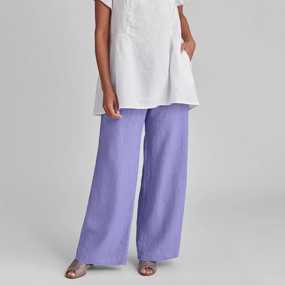 FLAX Wide Leg Linen Full Length Picnic Pant Elastic Drawstring Waist 31" Inseam - Picture 12 of 13